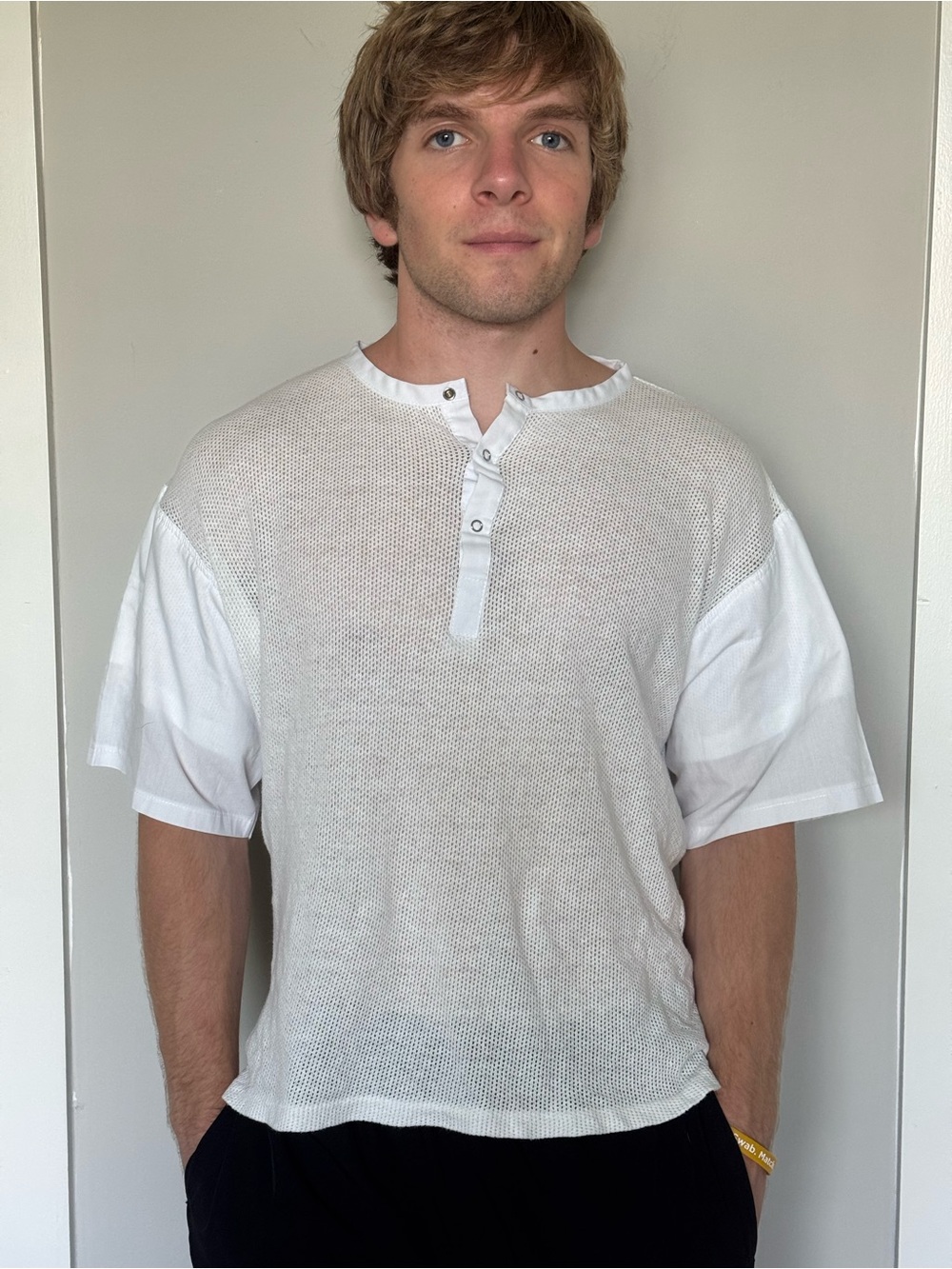 Rare Vintage Givenchy Men’s White Mesh Short Sleeve shirt, Size Medium